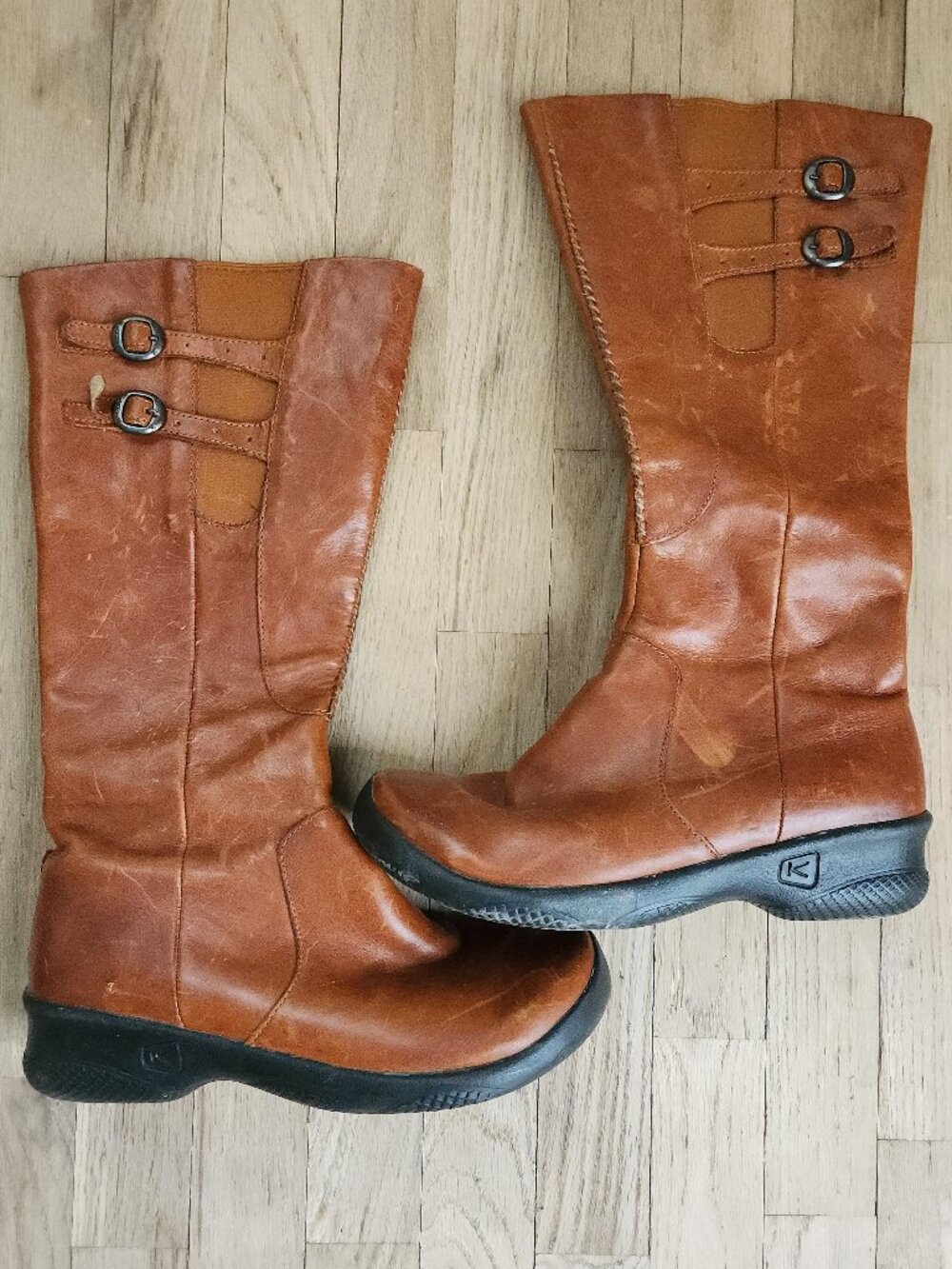 Keen Bern Baby Bern Brown Leather Tall Riding Boots with side buckles Size 9 - Picture 4 of 6